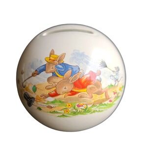 Bunnykins Windy Day Ceramic Ball Money Box Bank Vintage Royal Doulton England